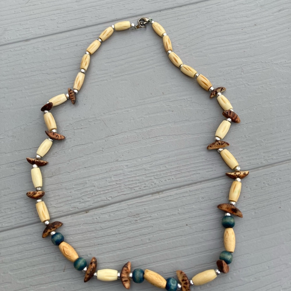 Natural Beaded Necklace with Earthy Tones 21” long - Picture 6 of 9